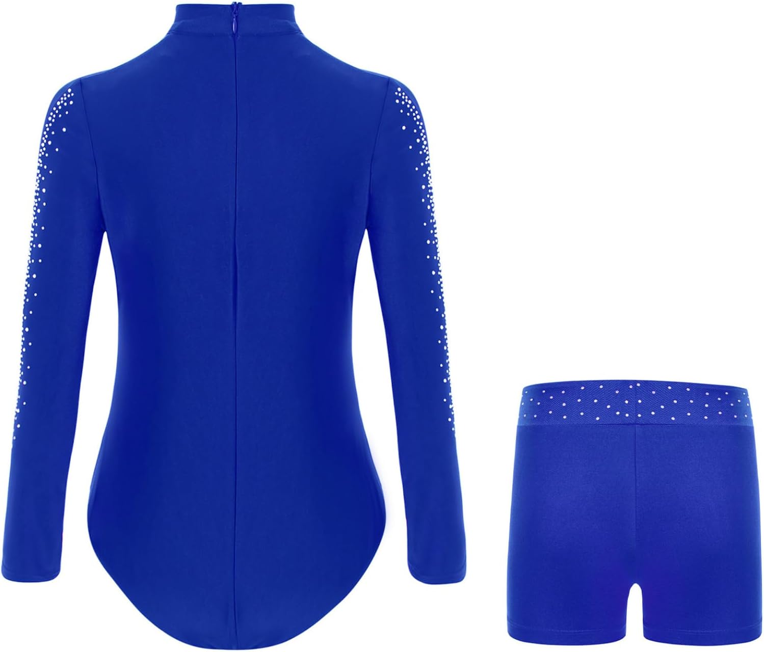 Kids Boys Sparkly Long Sleeve Gymnastics Leotard Bodysuit Unitard Skating Jumpsuit with Matching Shorts Set