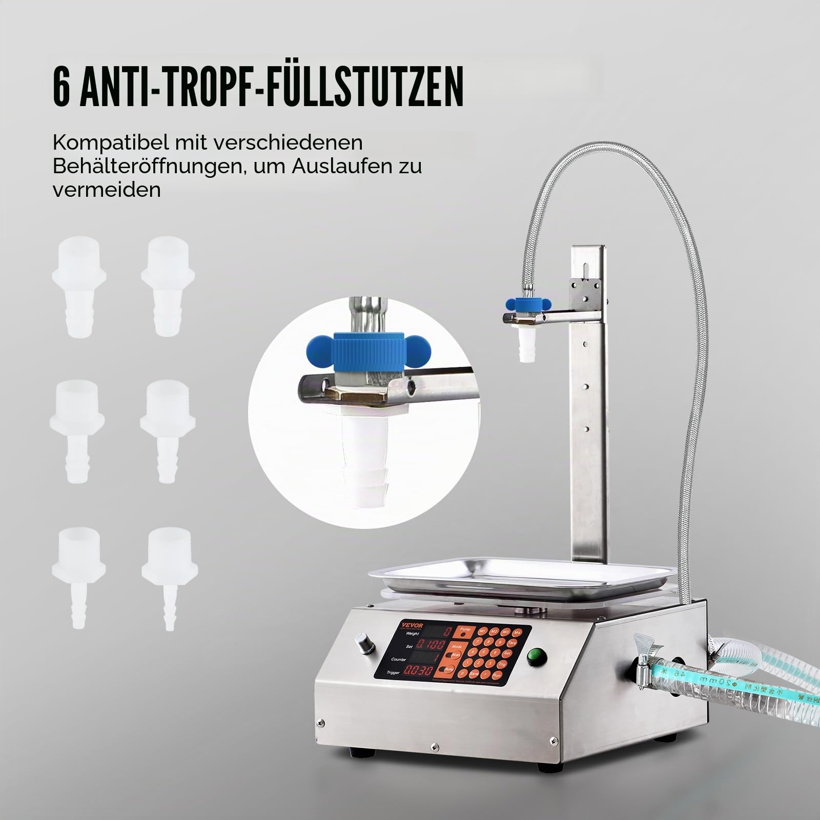 VEVOR Abfüllmaschine 17 L/min Flüssigkeitsabfüllmaschine 30–15.000 g pro Füllung Flaschenabfüllmaschine 26 x 26,3 x 13 cm Pastenfüllmaschine Automatik und Füllmaschine Wein Milch usw.