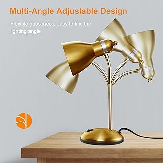 LEPOWER Metal Desk Lamp, Adjustable Goose Neck Table Lamp, Eye-Caring Study Desk Lamps for Bedroom, Study Room and Office (Gold)