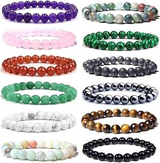 Sponsored Ad - FINZOR 12 Pcs 8mm Gemstones Beaded Bracelets for Men Women Stone Bead Healing Stretch Round Bead Crystal Se...