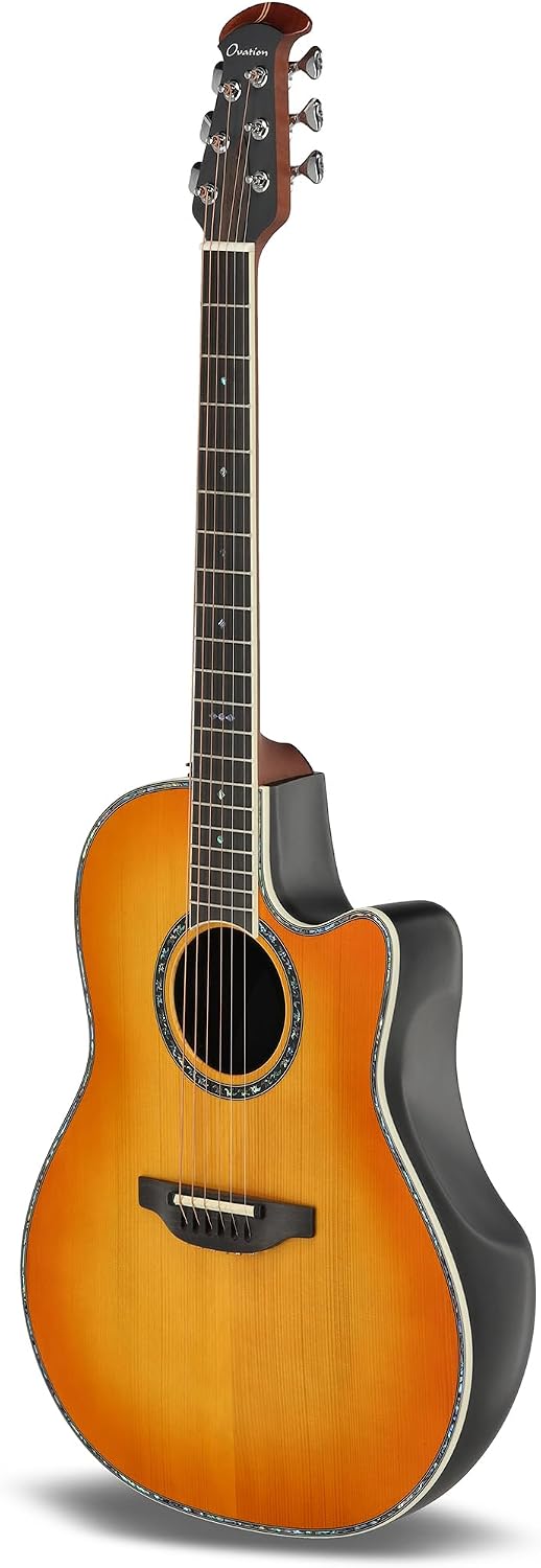 Ovation Electric Acoustic Guitar Pro Series Custom Balladeer - Solid AAA Grade Sitka Spruce Top - Deep Contour Lyrachord Body - Includes 20 mm Soft Case - Honey Burst - 2762BL-HB-G