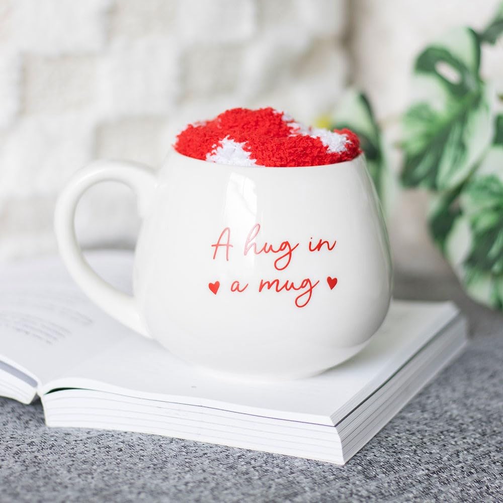 The Gift Experience Red/White Hug In A Mug Heart Mug And Socks Set