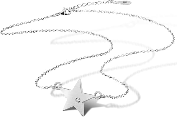 925 Sterling Silver Necklace Cubic Zirconia Star Pendant Tiny Dainty 18" Silver Chain For Women She Good Luck Jewelry Gift