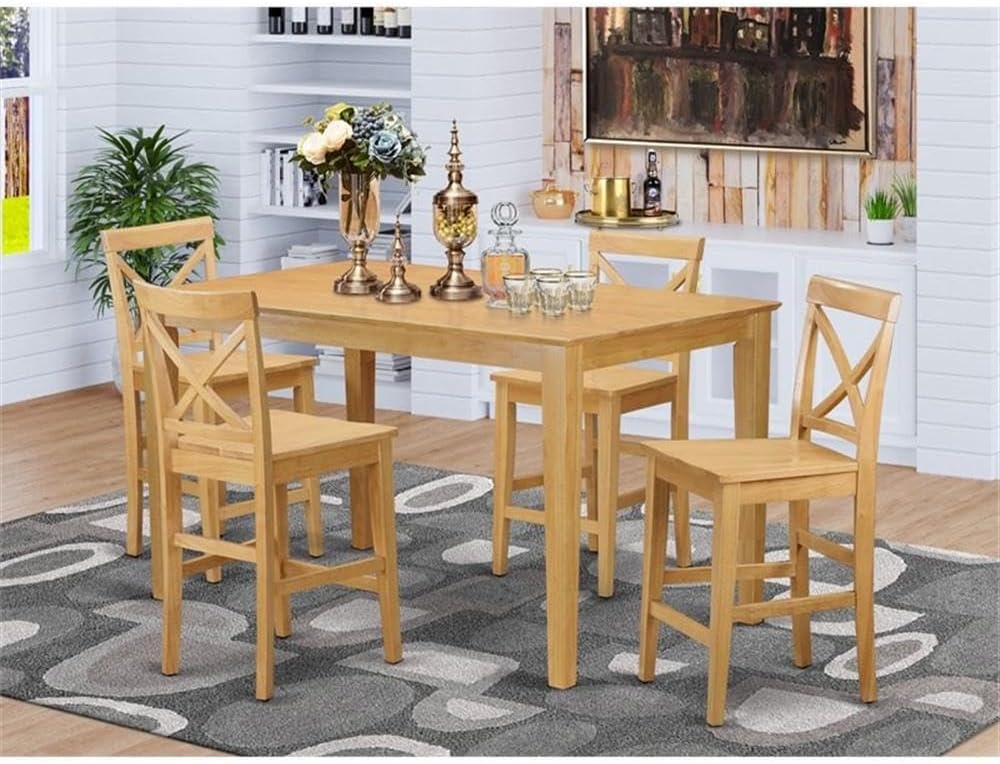 East West Furniture CAPB5H-OAK-W 5 Piece Kitchen Counter Height Dining Table Set Includes a Rectangle Pub Table and 4 Dining Room Chairs, 36x60 Inch, Oak