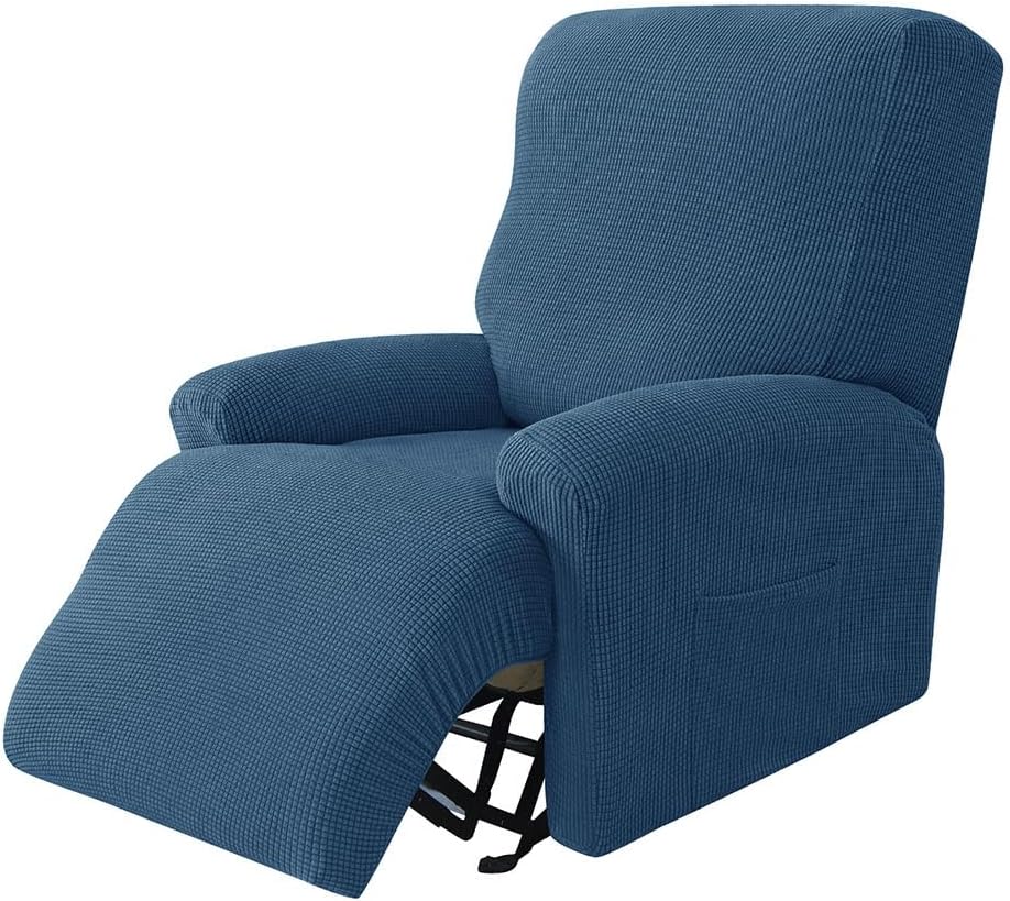 Stretch Armchair Slipcovers Recliner Covers with Pockets Fleece Recliner Chair Slipcovers Non-Slip Armchair Sofa Cover Spandex Furniture Protector for Living Room (1 Seater,Navy Blue)