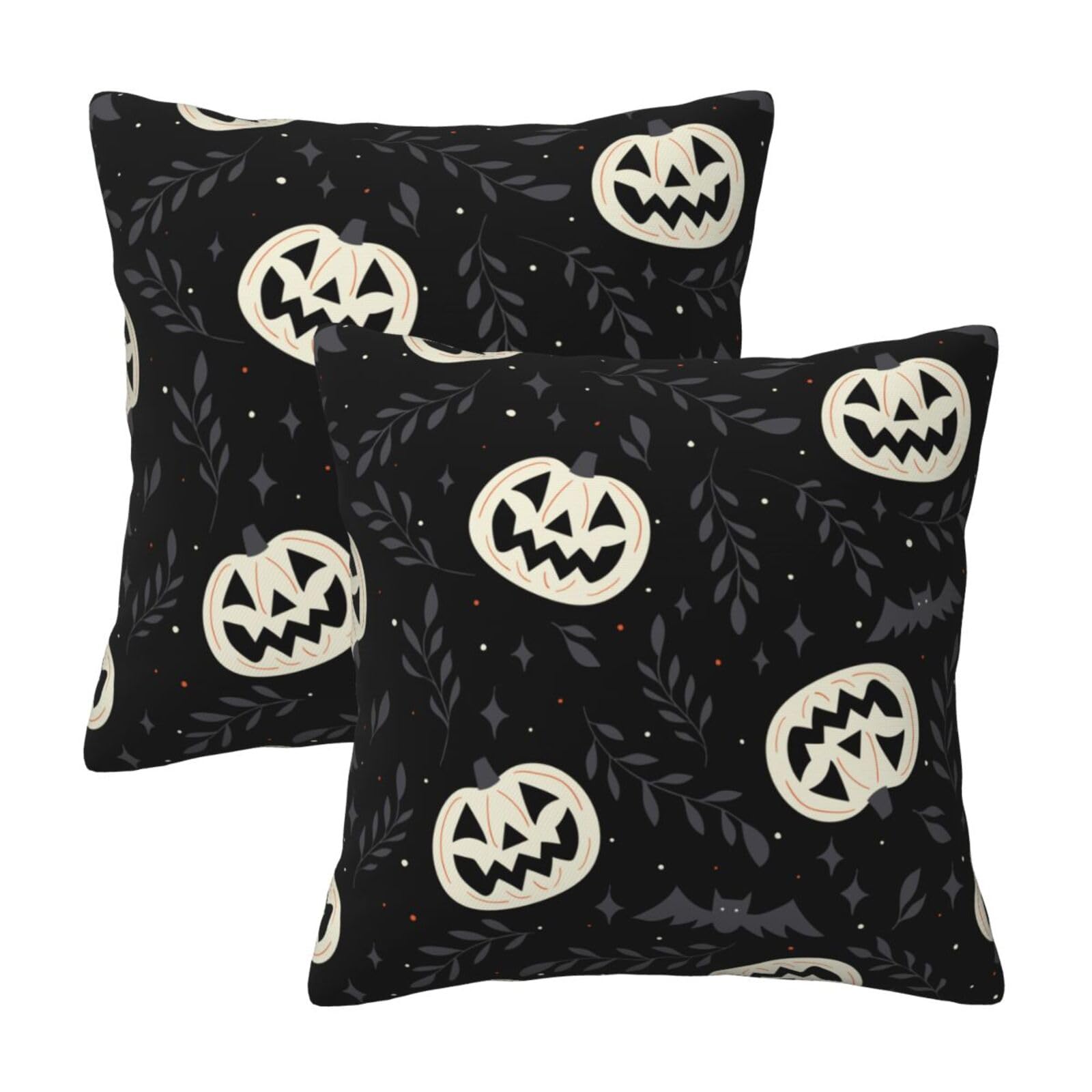 LOHDALOLF Pumpkin Halloween Cushion Covers 45x45 cm Set of 2 Black and White Cushion Cases Spooky Decorative Pillow Covers for Sofa Couch