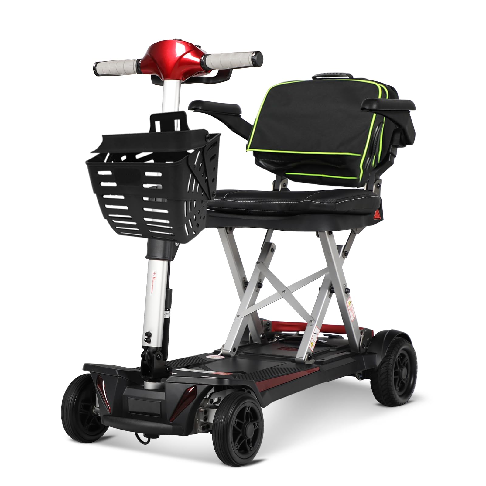 Foldable Mobility Scooter for Seniors Adults, 4 Wheel Electric Mobility Scooter,Lightweight Folding Travel Mobility Scooters with Basket and Backpack,All Terrain,Airlines Approved,Red