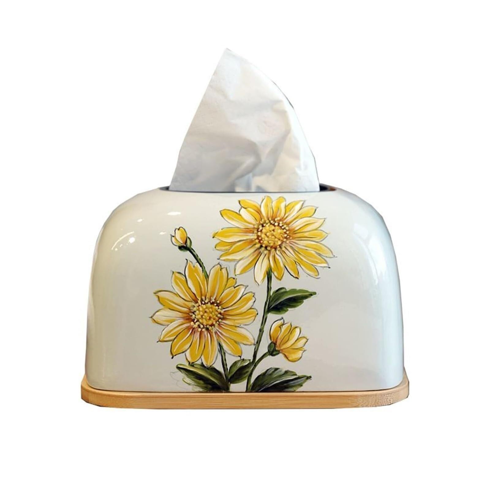 Tissue Dispenser Box Tissue Box Cover Holder With Wooden Base Napkin Facial Tissues Floral Home Decor Apartment Must Haves(A)