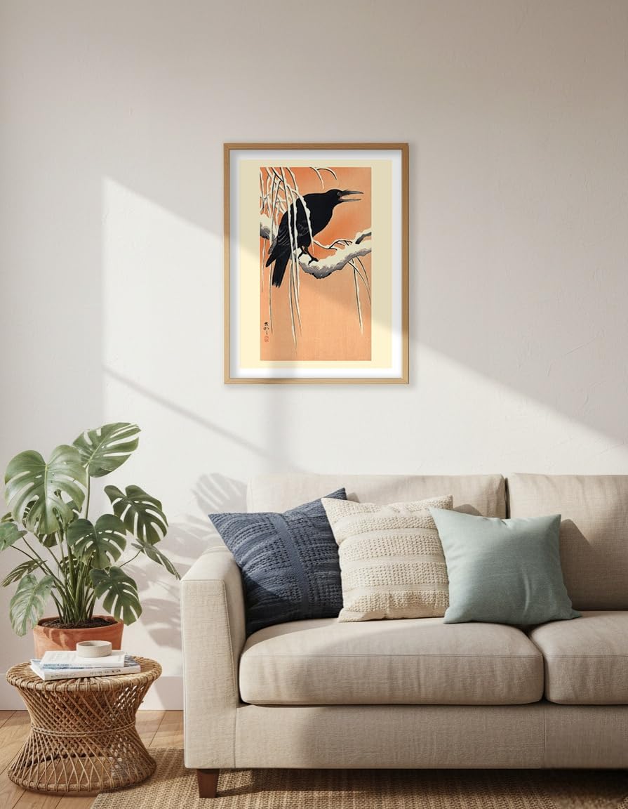 Amazon.com: Crow on Snowy Branch - Vintage Japanese Woodblock