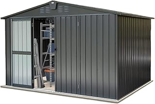Garden Sheds Outdoor Storage Shed 10' x 8', Metal Garden Shed for Bike, Trash Can, Tools, Galvanized Steel Storage Cabinet for Backyard, Patio, Lawn Outdoor Storage Sheds