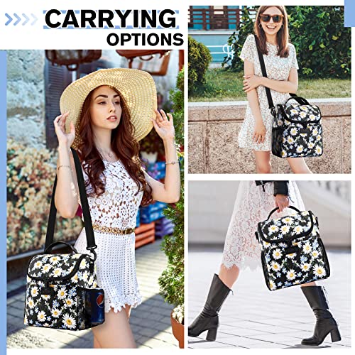 Vessgra Insulated Lunch Bags For Women/Men, Floral Lunch Box, Insulated Lunch Box For Office Work Picnic Travel Leakproof Cooler Lunch Bag With Adjustable Shoulder Strap For Adult/Blue Daisy #TOP6