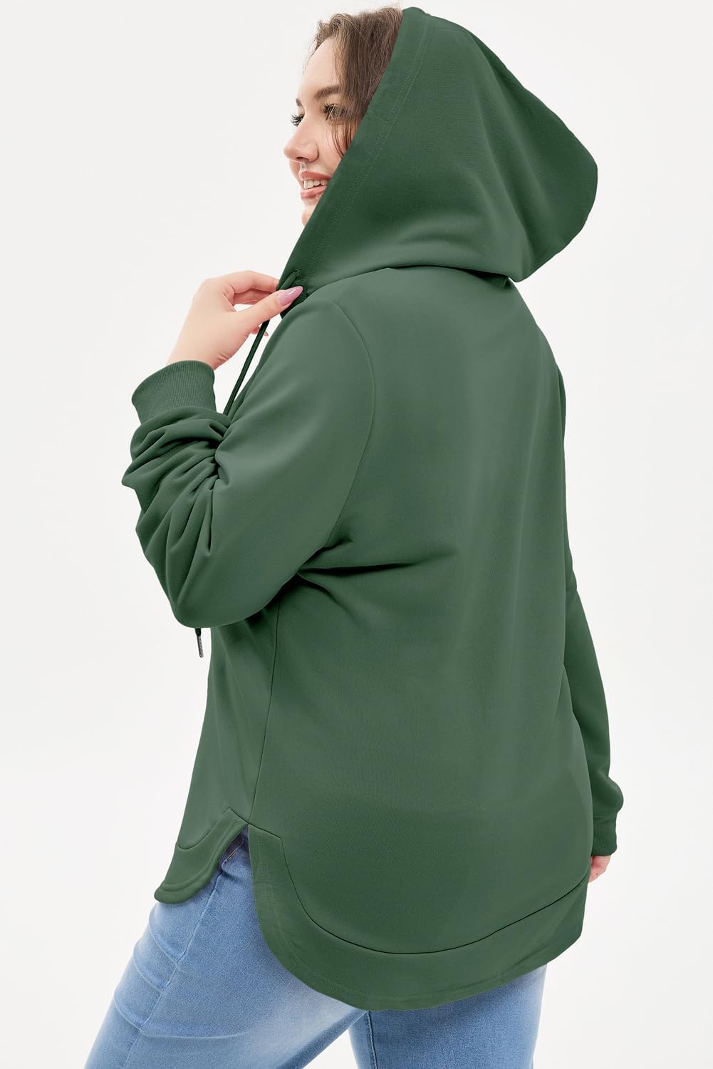 AlvaQ Womens Plus Size Sweatshirts Casual Long Sleeve V Neck Drawstring Hoodies Tops - Image 9