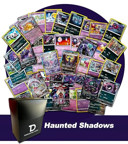 Haunted Shadows Bundle Pokémon Compatible TCG Random Assortment || Guaranteed Grass or Fighting Ultra Rare + 20 Grass or Fighting Pokémon Compatible Cards + Dan123yal Deck Box