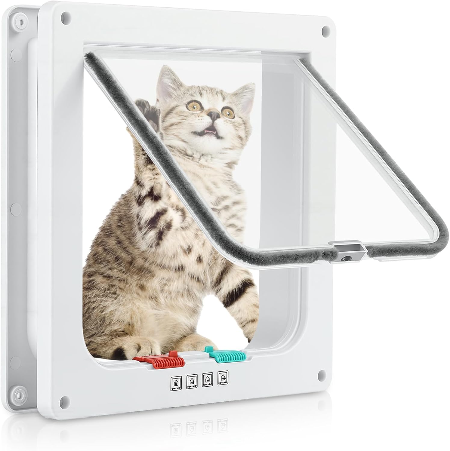 Cat Door for Interior Exterior Door (Outer Size 10.9" x 9.8"), 4-Way Locking Flap for Cats & Dogs(Circumference < 30"), Weatherproof Pet Door, White, ABS Material (XL)