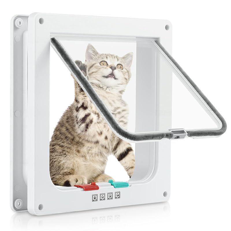 Porta para Gatos com Fechadura de 4 Vias em ABS Mkobon, Tamanho Médio