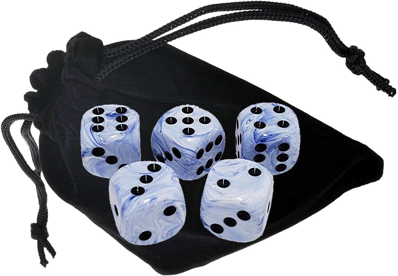 Set of 5 Deluxe Grade 16mm Acrylic Dice – Novelty Themed, Rounded Corners | Storage Pouch Included | Chinese Japanese Numbers - White Red image 5