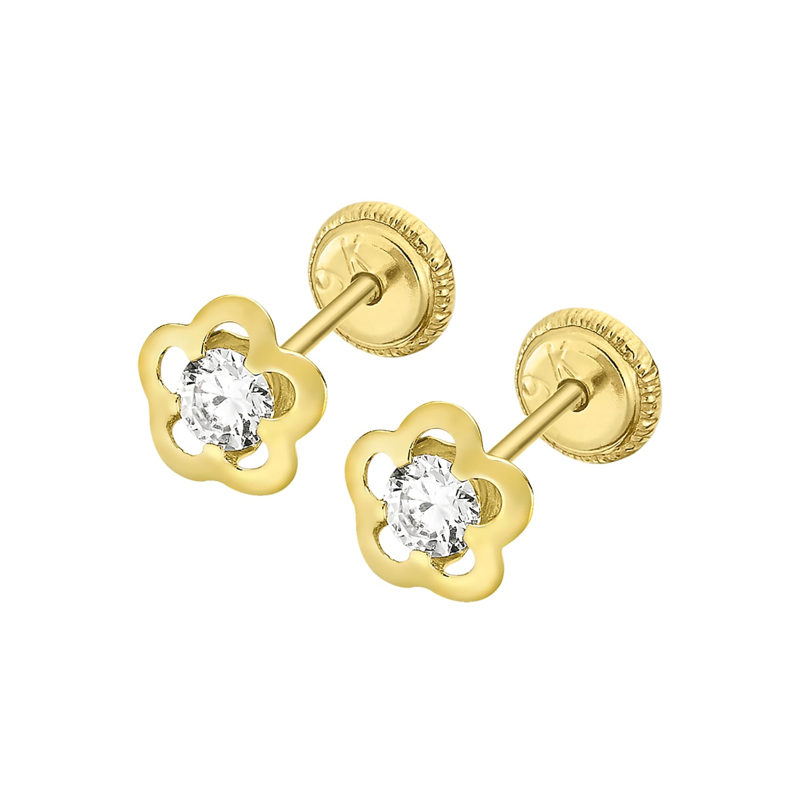 TIME ROAD Pendientes Bebé Niña de Oro 9K LG00278 - Cierre Seguro de Rosca - Infantil 3, 6, 12 a 24 meses - Ideal como Regalo de Nacimiento, Bautizo o Cumpleaños