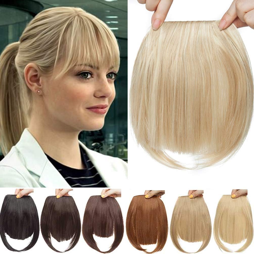 Clip in Hair Bangs Fringe Bangs Hair Extensions Straight Bangs with Temple Hairpieces