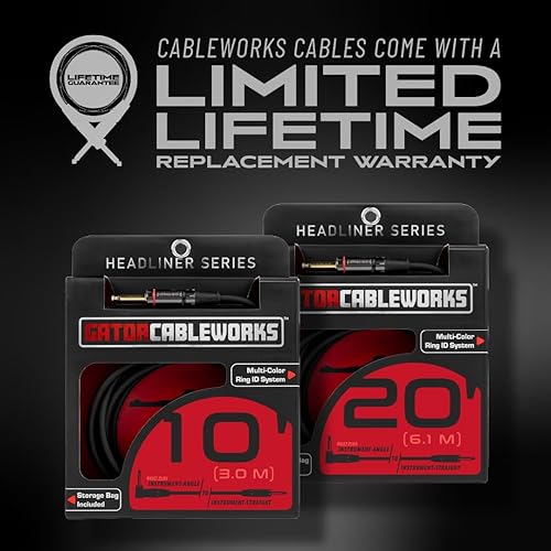 Miniatura 7 de by Gator Cases Headliner Series Premium - Cable para instrumento de guitarra de ángulo recto a recto de 10 pies con tecnología de interruptor