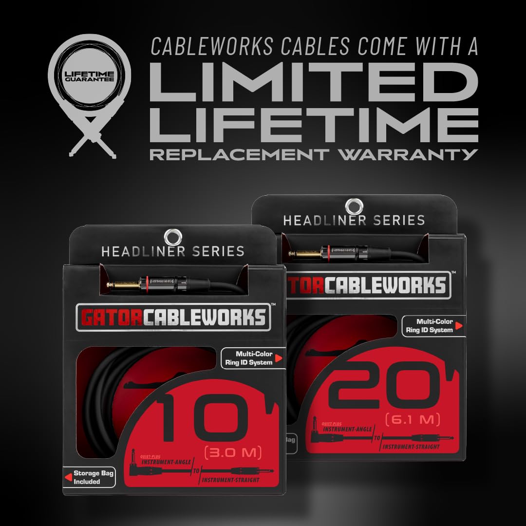 GATOR CABLEWORKS Cable para instrumentos serie Headliner 3 m recto/acodado con silenciador (GCWH-INS-10RAQT)