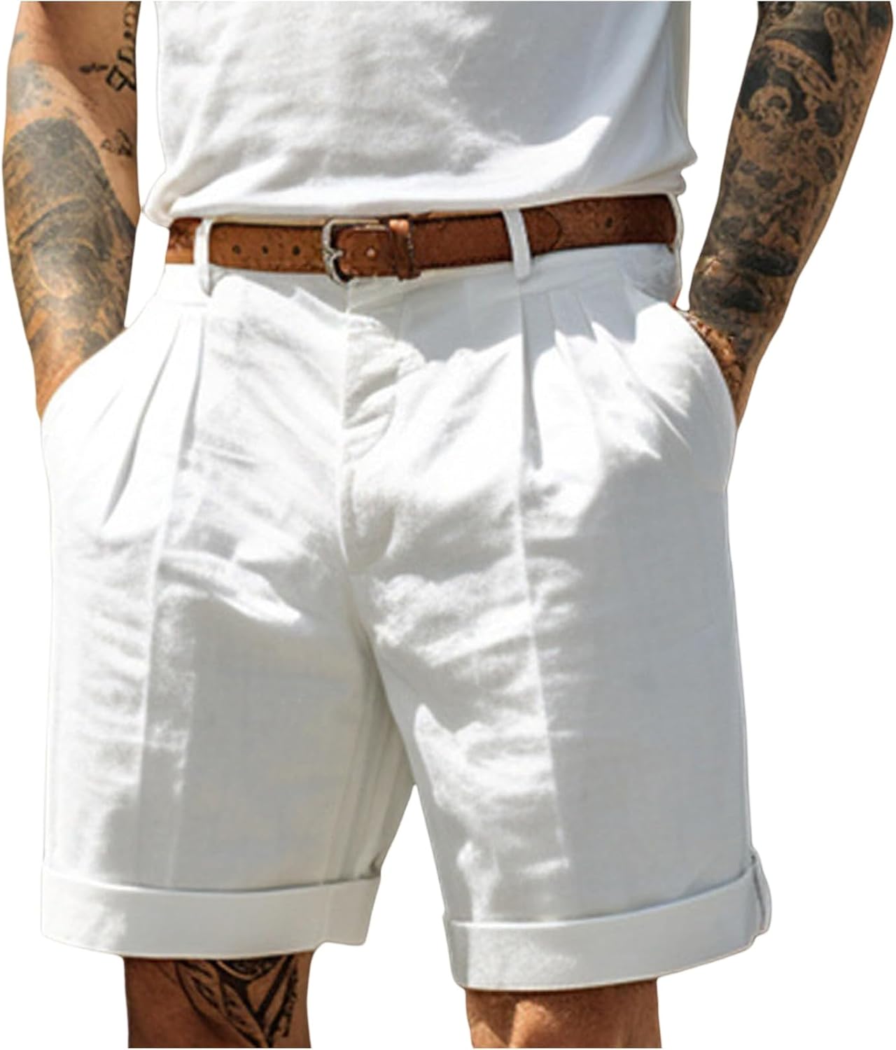 Ymosrh Men's Casual Shorts Classic-Fit Lightweight Golf Chino Dress Shorts with Pockets S-3XL