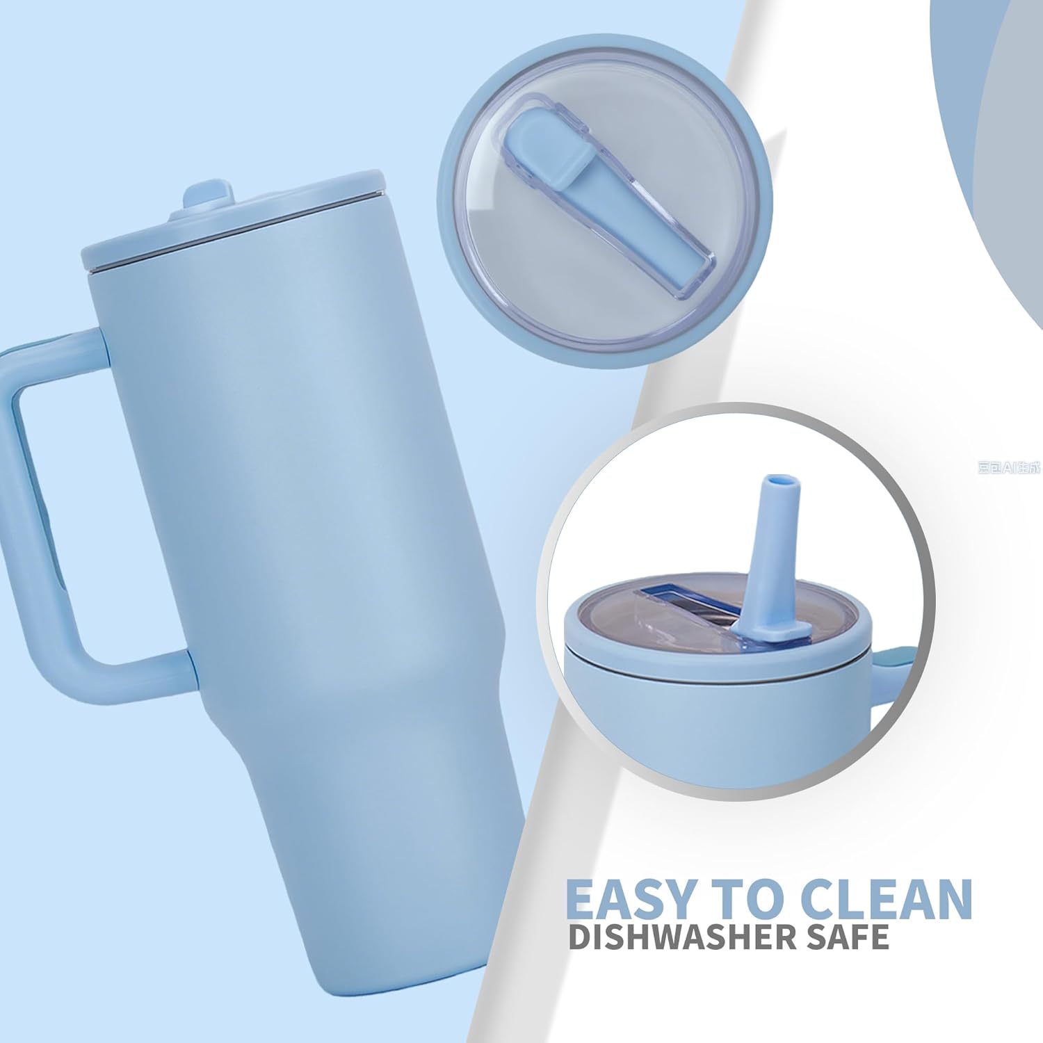 40oz (1200ml) Tumbler with Handle & Flip Straw | Stainless Steel Travel Coffee Mug | Insulated Thermal Cup | Hot & Cold Drinks Water Bottle | BPA-Free - Sky Blue