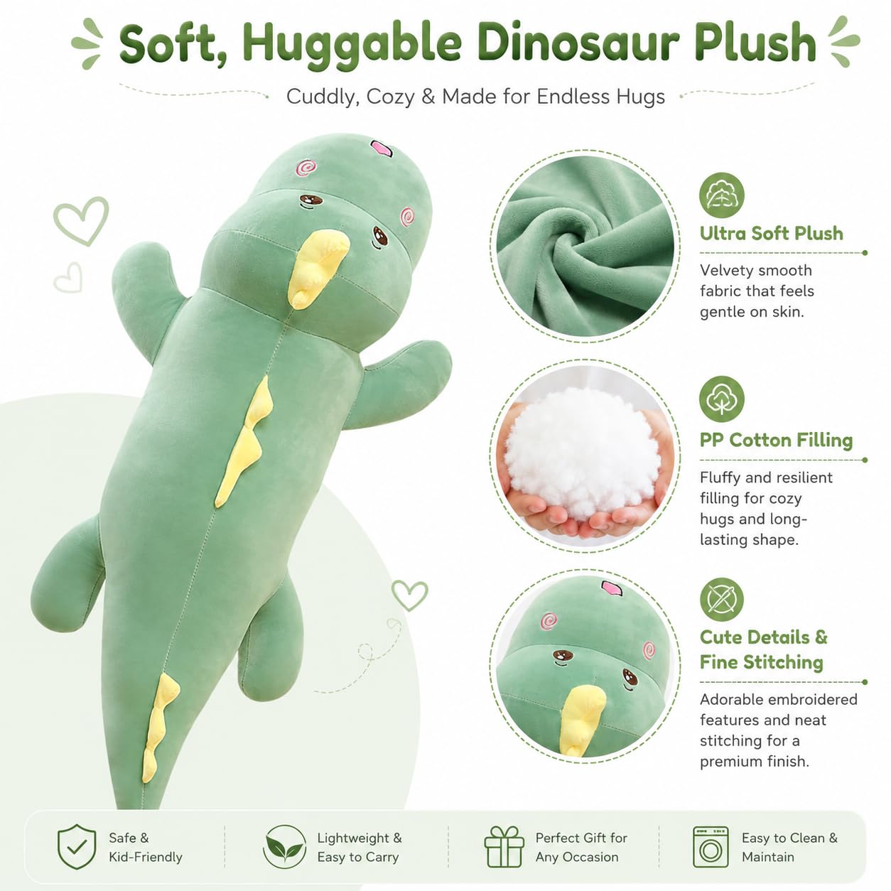 Giant Dinosaur Plush Pillow - 32 Inch Soft Toy -2