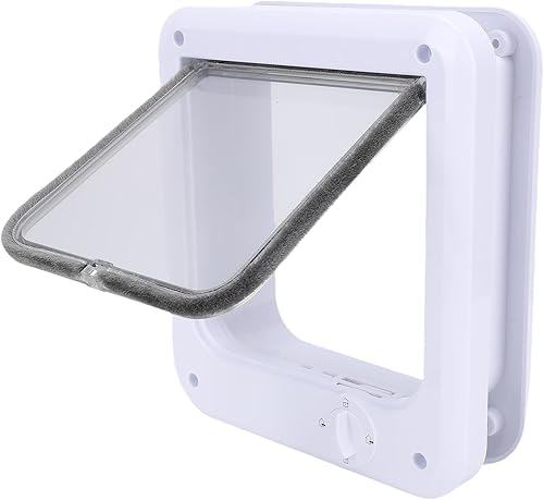 Luqeeg Puerta multifuncional con solapa para mascotas, puerta de gato de 4 vías con control de PP para interior con 7 accesorios para comedero