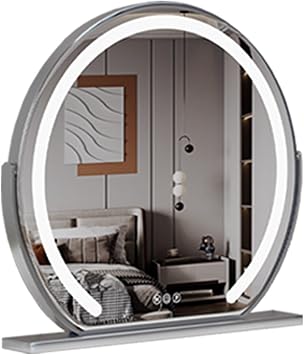 Large Vanity Mirror With Lights, Round LED Makeup Mirror, Dressing Table Makeup Mirror,Light Up Mirror Makeup Mirror With Lights, Smart Touch Control 3 Colors Dimmable, 360 Rotation White  Color