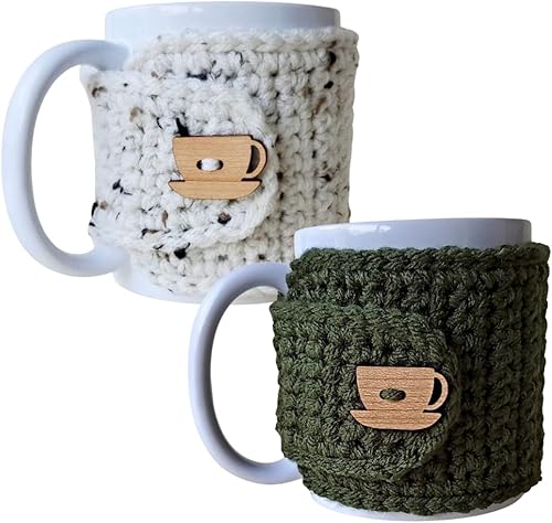 Vista 9 de Taza acogedora con taza de madera y botón de platillo (rojo y avena)