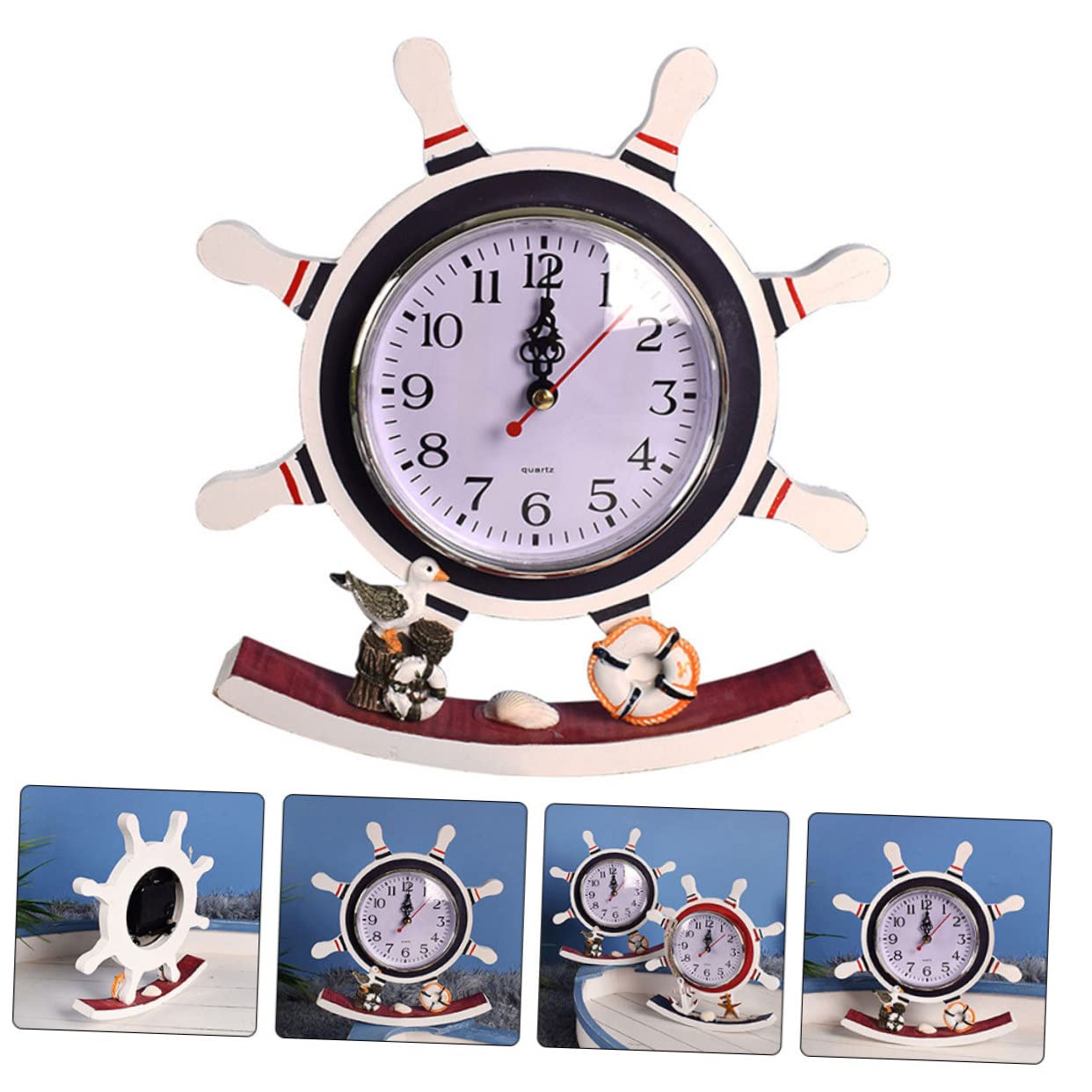 TOPPERFUN Mediterrane Pendeluhr aus Stilvolle Tischuhr für Kinderzimmer und Kreatives Nautisches Design Uhr Wohnaccessoire ohne Tickgeräusche Batteriebetrieben Batterie Nicht Enthalten