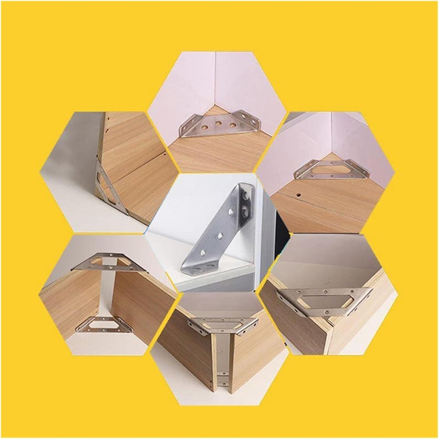 BREAKA 4Pcs Universal Furniture Corner Connector Stainless Steel Trapezoidal Angle Brackets Shelf Cabinet Furniture Triangular Support