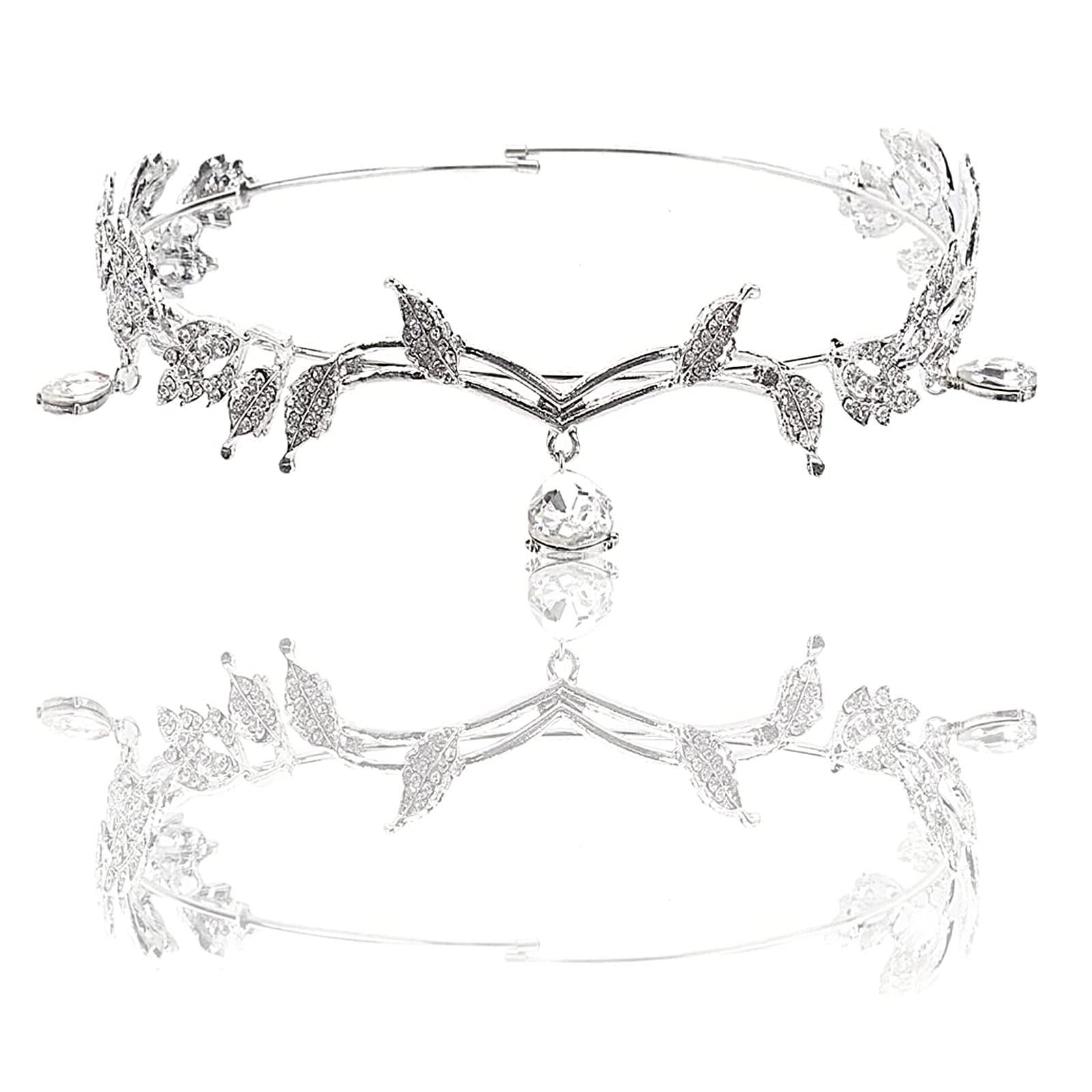 Gloryit Corona de Novia Joyería para el Cabello, Tiara De Corona, Tiara Diadema con Rhinestones para Fiesta, Tiara Diadema con Rhinestones, para Mujeres niñas Diadema Nupcial Plata