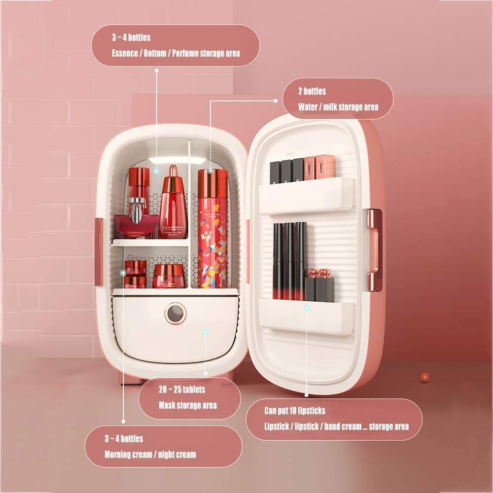 Mini refrigerador de Belleza de Maquillaje 12L Refrigerador cosmético portátil Compacto y silencioso para el Cuidado de la Piel de Belleza en el hogar/automóvil, Regalo para Mujeres y niña