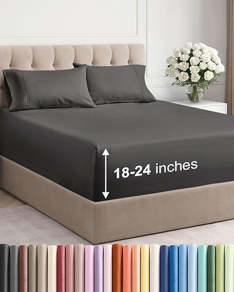 Extra Deep Pocket Queen Sheet Set - 4 Piece Breathable & Cooling Bed Sheets - Hotel Luxury Sheet Set - Soft, Wrinkle Free & Comfy - Easily Fits Extra Deep Mattresses - Deep Pocket Antique White Sheets