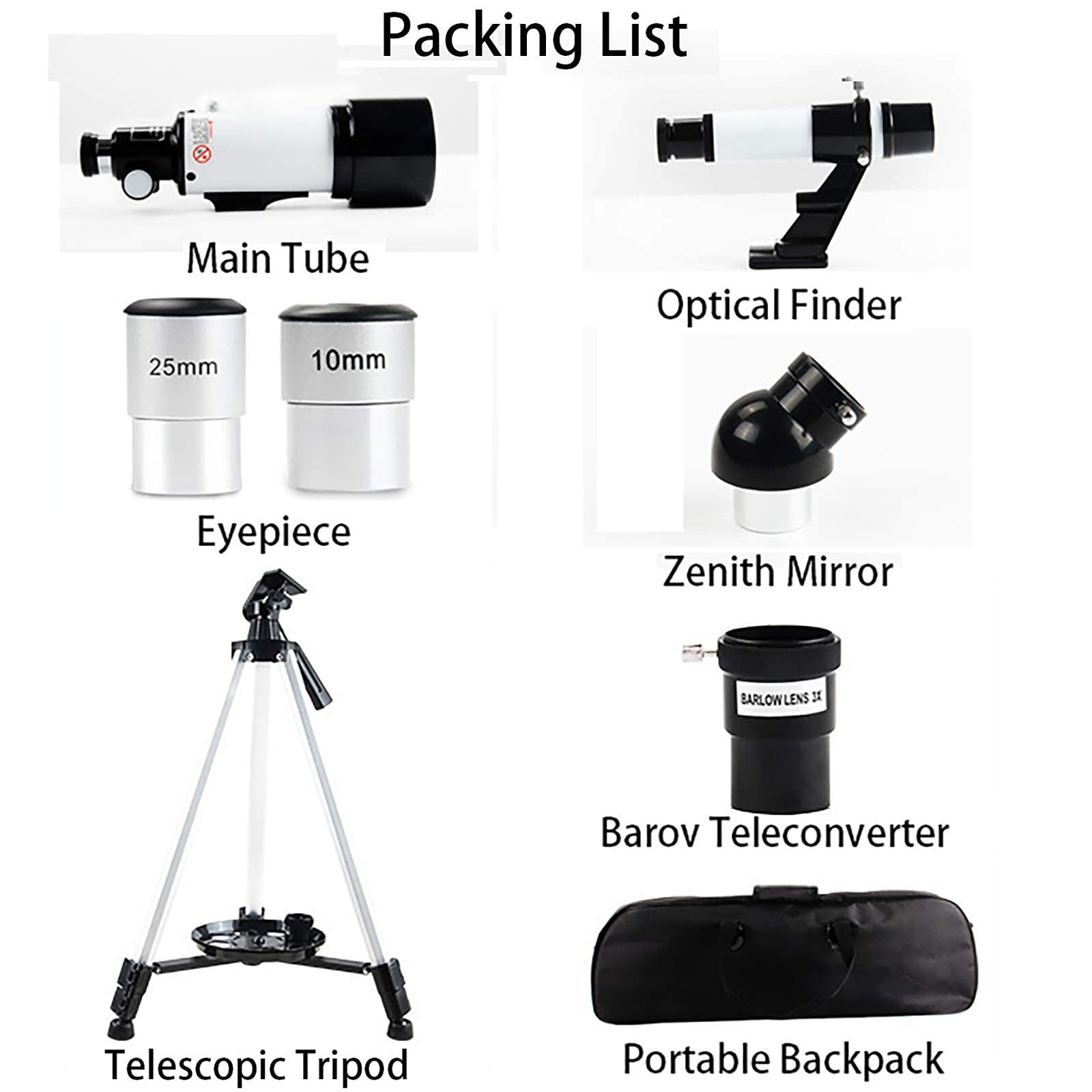 Teleskop für astronomische Anfänger und Kinder, 70-mm-HD-Refraktorteleskop mit verstellbarem Stativ und Telefonhalter, vollbeschichtete Linse