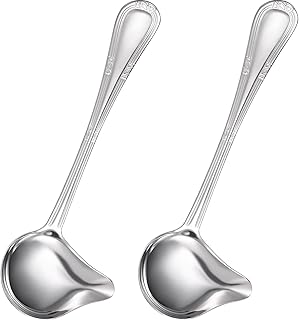 Patelai 2 Pieces Small Ladle Gravy Ladle Drizzle Spoon 1 Ounce Stainless Steel Saucier Sauce Soup Spoon for Spooning Gravies and Sauces