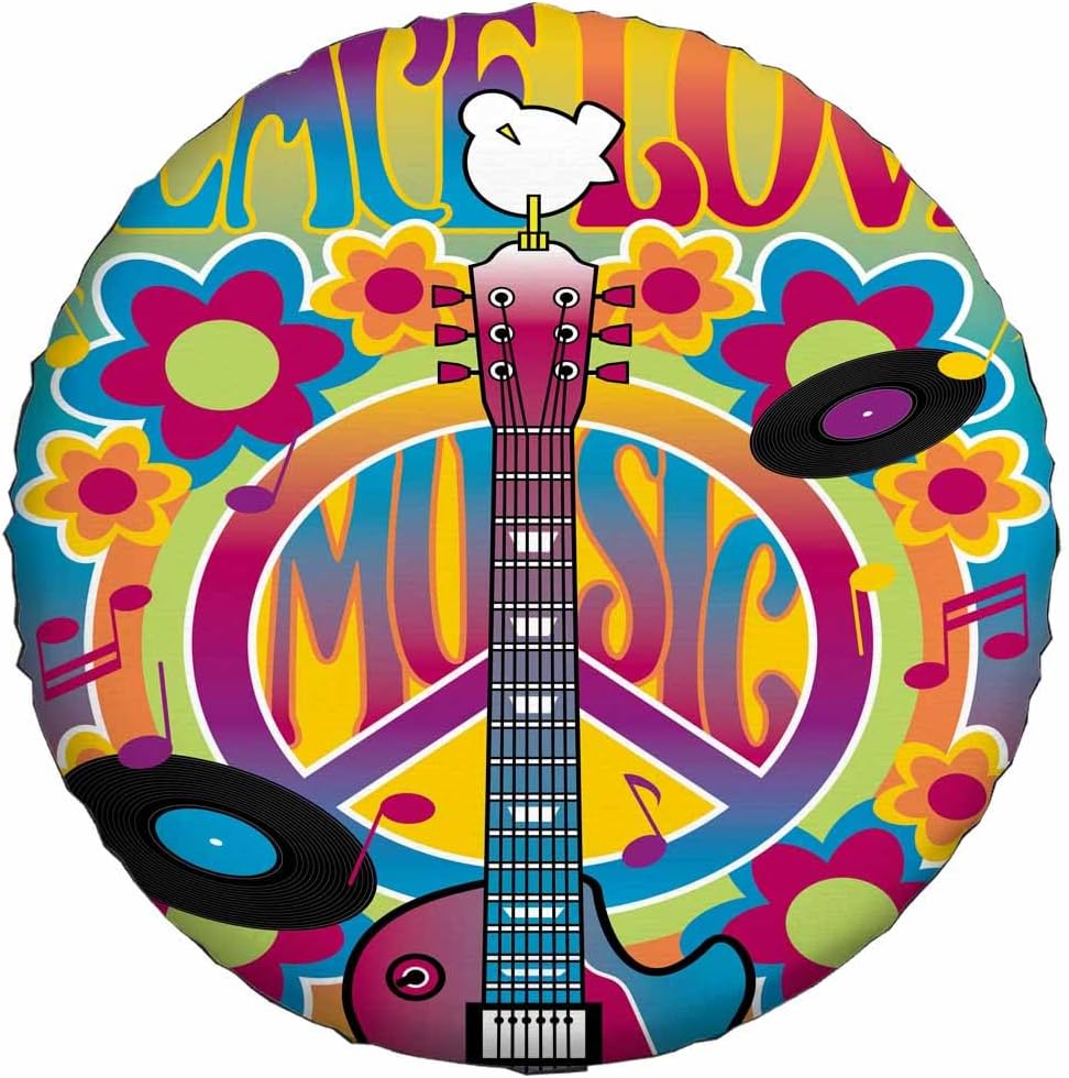 Love Music Guitar Spare Tire Cover Peace Symbol Art Fair of 1969 Polyester Universal Wheel Tire Cover for Trailer Camping Weatherproof for Rv SUV Truck Camper Travel 15 inch