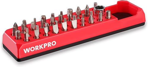 WORKPRO Magnetic Hex Bit Organizer, 39 Hole Screwdriver Drill Bit Holder Tray with Strong Magnetic Base, Accessories Storage Grid, for 1/4 Inch Hex Bit & Drive Bit Adapter, Red (Bits Not Included)