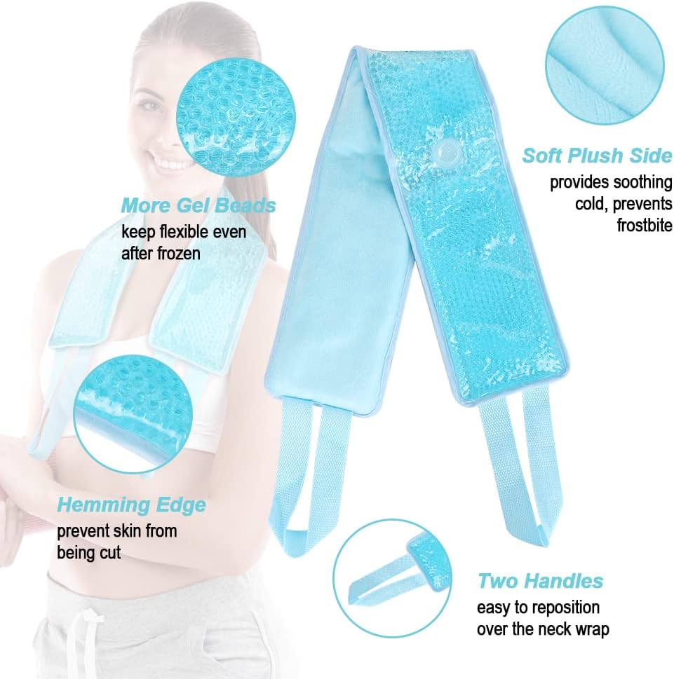 NEWGO Ice Pack for Neck Pain Relief with Strap, Neck Ice Pack for Injuries Reusable Neck Cold Pack Wrap for Sports Injuries, Swelling, Cervical Surgery Recovery - 24.8" x 4.13"- Blue