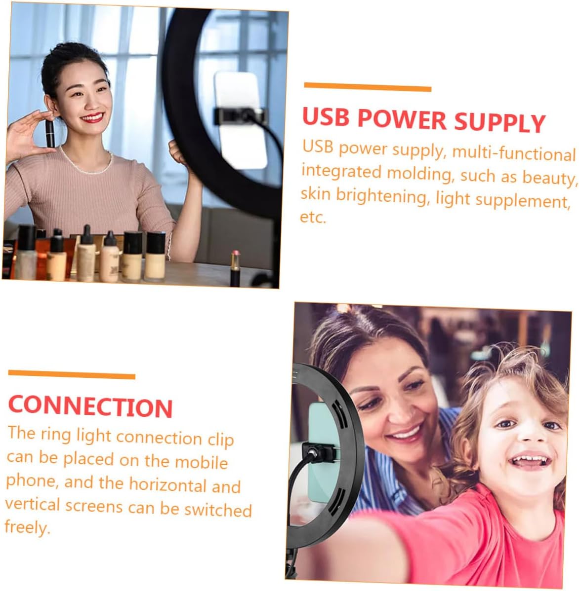 10-inch USB Fill Light Phone Tripod Stand with Remote, 3-Color Dimmable Selfie Ring Light and Adjustable Phone Holder for Live Streaming and Makeup, Black