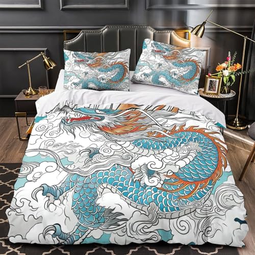 Parure de lit dragon 3D pour chambre adulte et ado cocon de confort king size 260x220cm