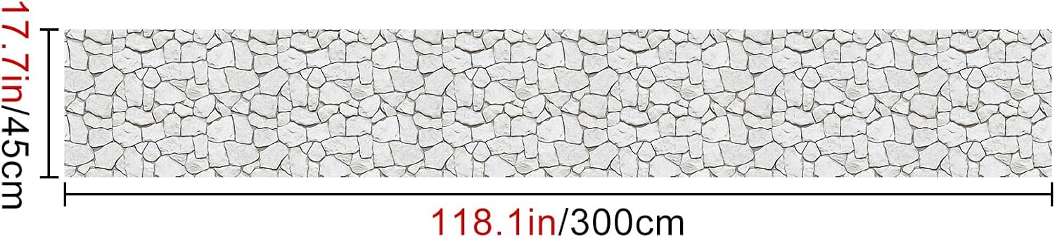 HOMETITUTE Stone Wallpaper Peel and Stick White Rock Contact Paper Wall Paper Stick 17.7" x 118.1" Self Adhesive Vinyl Faux Brick Wall Covering for Living Room Kitchen Decor