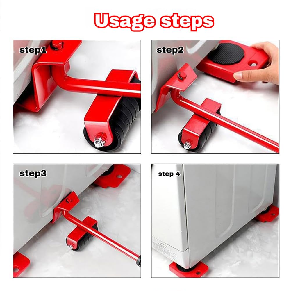 2026 New Furniture Lift Mover Tool Set, Furniture Lifter with Adjustable Height Lever & 4 Smooth Wheels, Heavy Furniture Moving Dolly Sliders Kit for Sofa, Bed, Table & Home Appliances (Red)