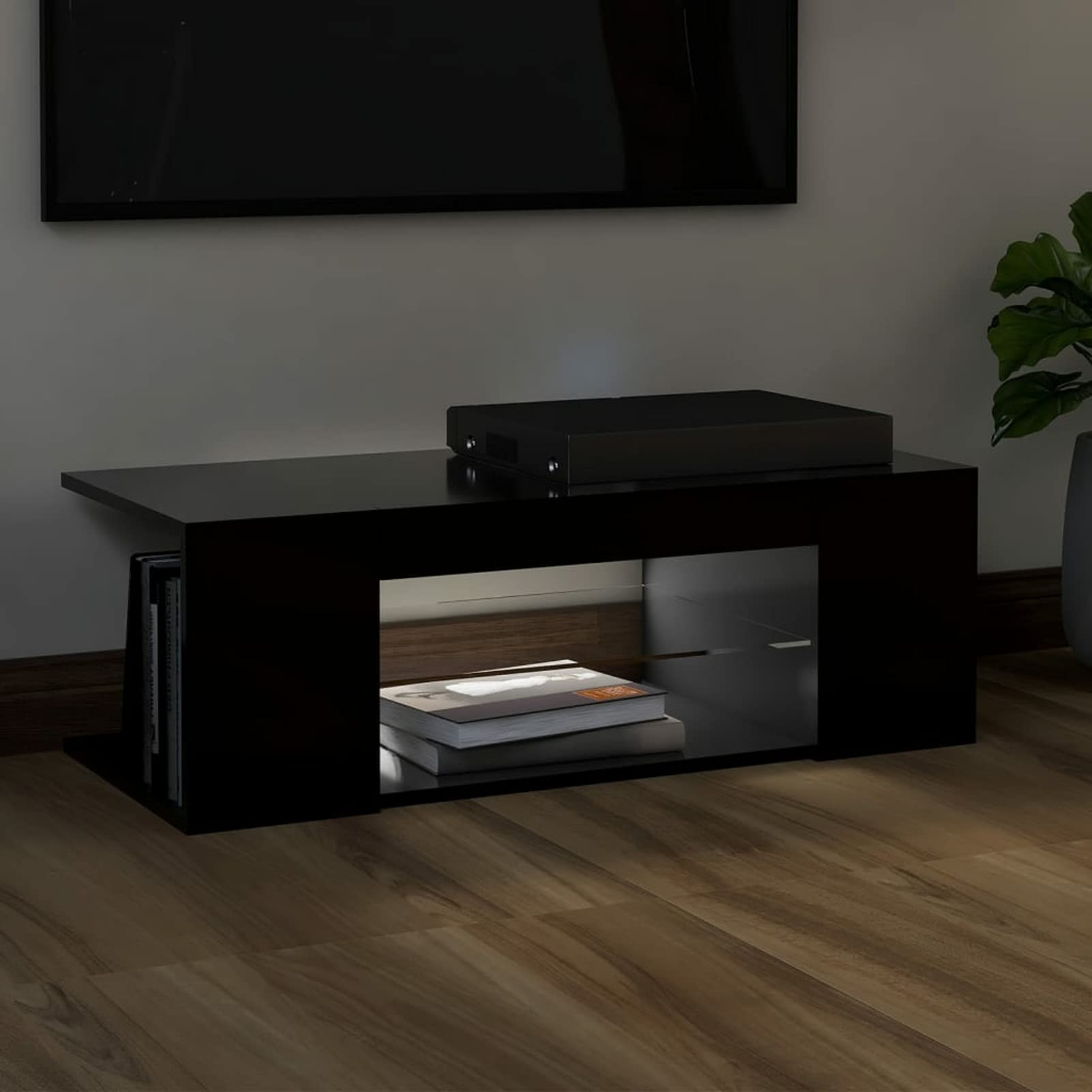 Chusui Stolik telewizyjny szafka pod telewizor kredens niska szafka centrum rozrywki meble do salonu dom wnętrze szafka pod telewizor z oświetleniem LED czarny 90x39x30 cm