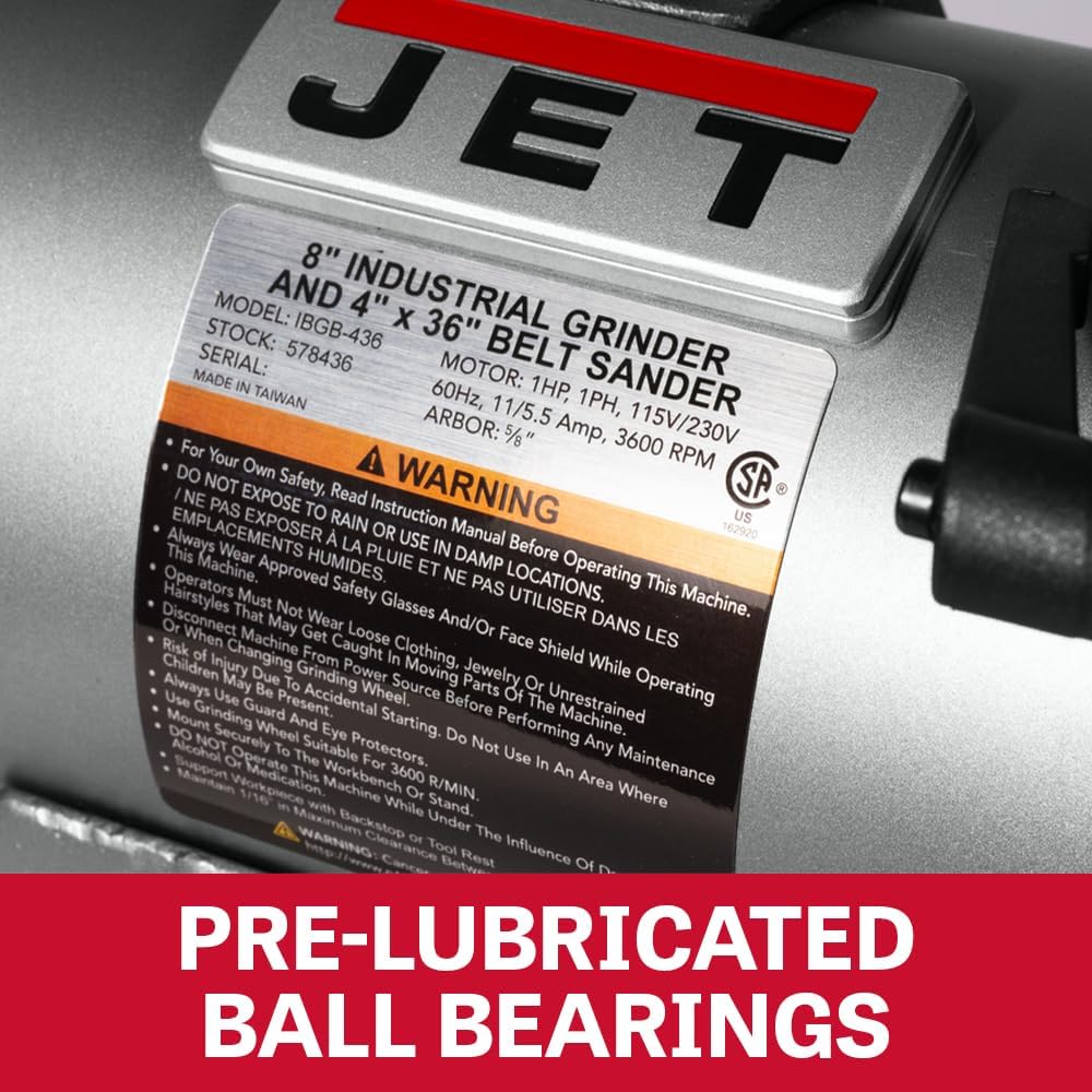 JET 8" Grinder and 2" x 48" Belt Sander, 1 HP, 115/230V 1Ph (Model IBGB-248)