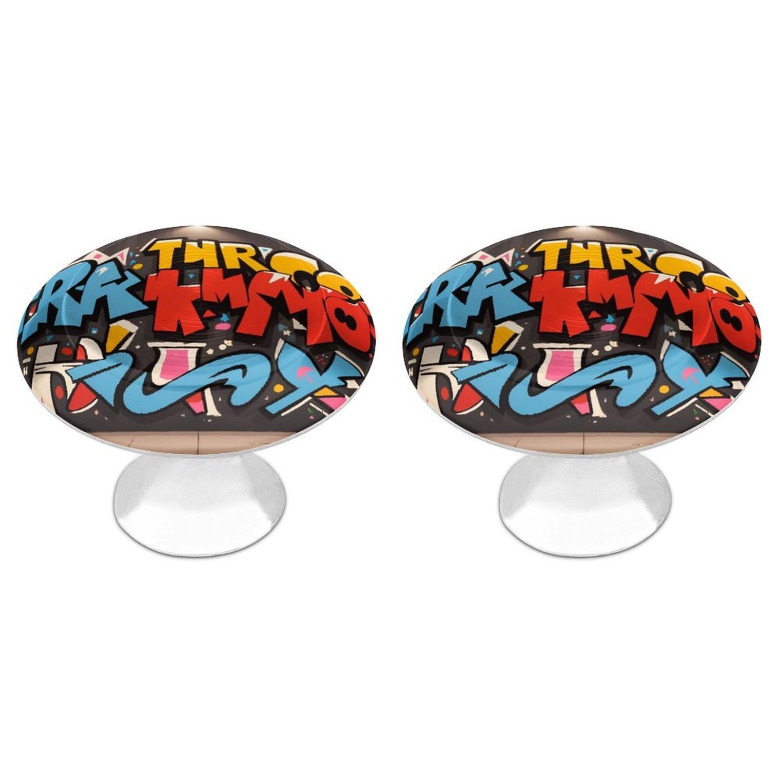 FekiLoot Graffiti Hip Hop Cabinet Knob Kitchen Drawer Knob Stainless Steel Round Drawer Pulls Modern Cabinet Hardware Vintage Dresser Drawer for Kitchen Bathroom Closet Dresser Cabinets