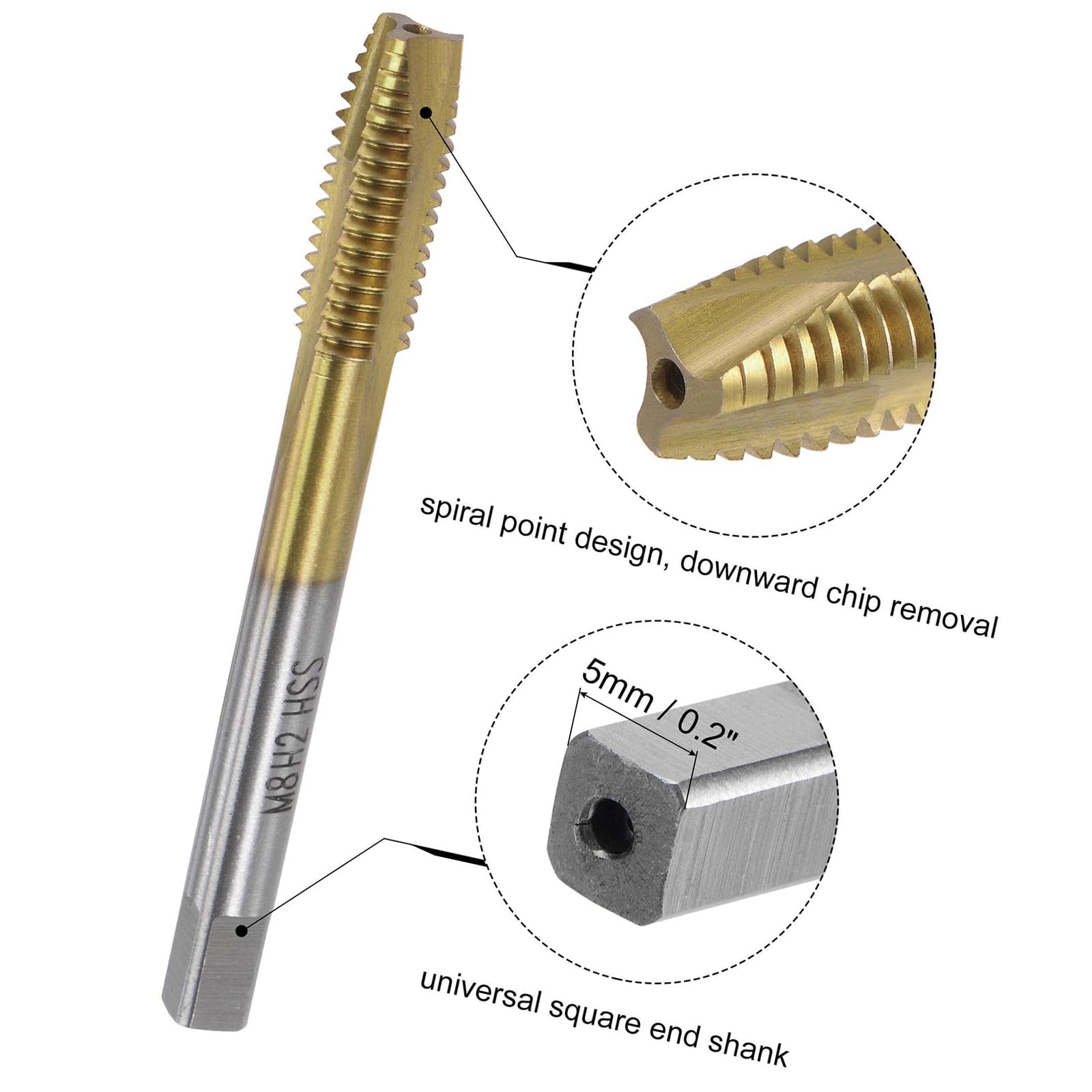 MACHSWON Tap and Die Set Metric M8x1.25,HSS (High Speed Steel) Titanium Plated Machine Spiral Point Thread Screw Tap,Alloy Steel Round Threading Die - Image 3