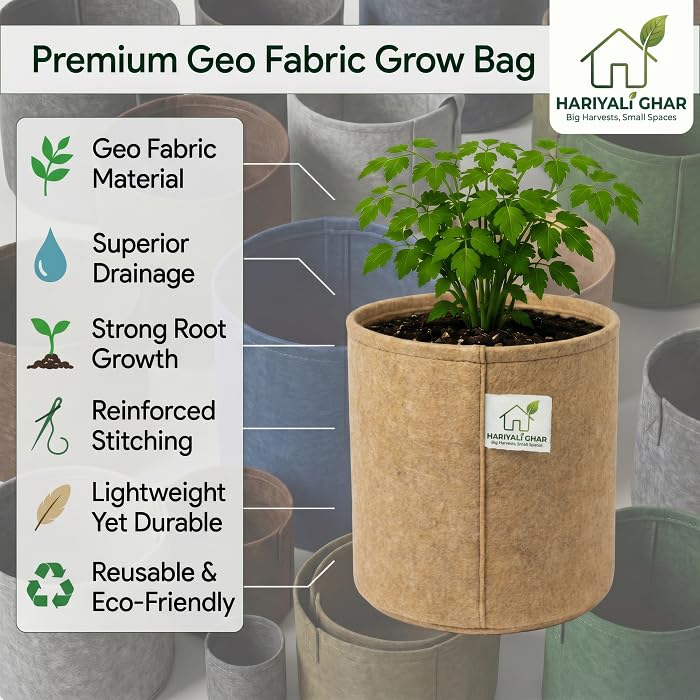 Image of 400 GSM Geo Fabric Round Grow Bags 18x18 Inch, Camel Color Planting Bags for Terrace and Kitchen Gardening Pack of 1