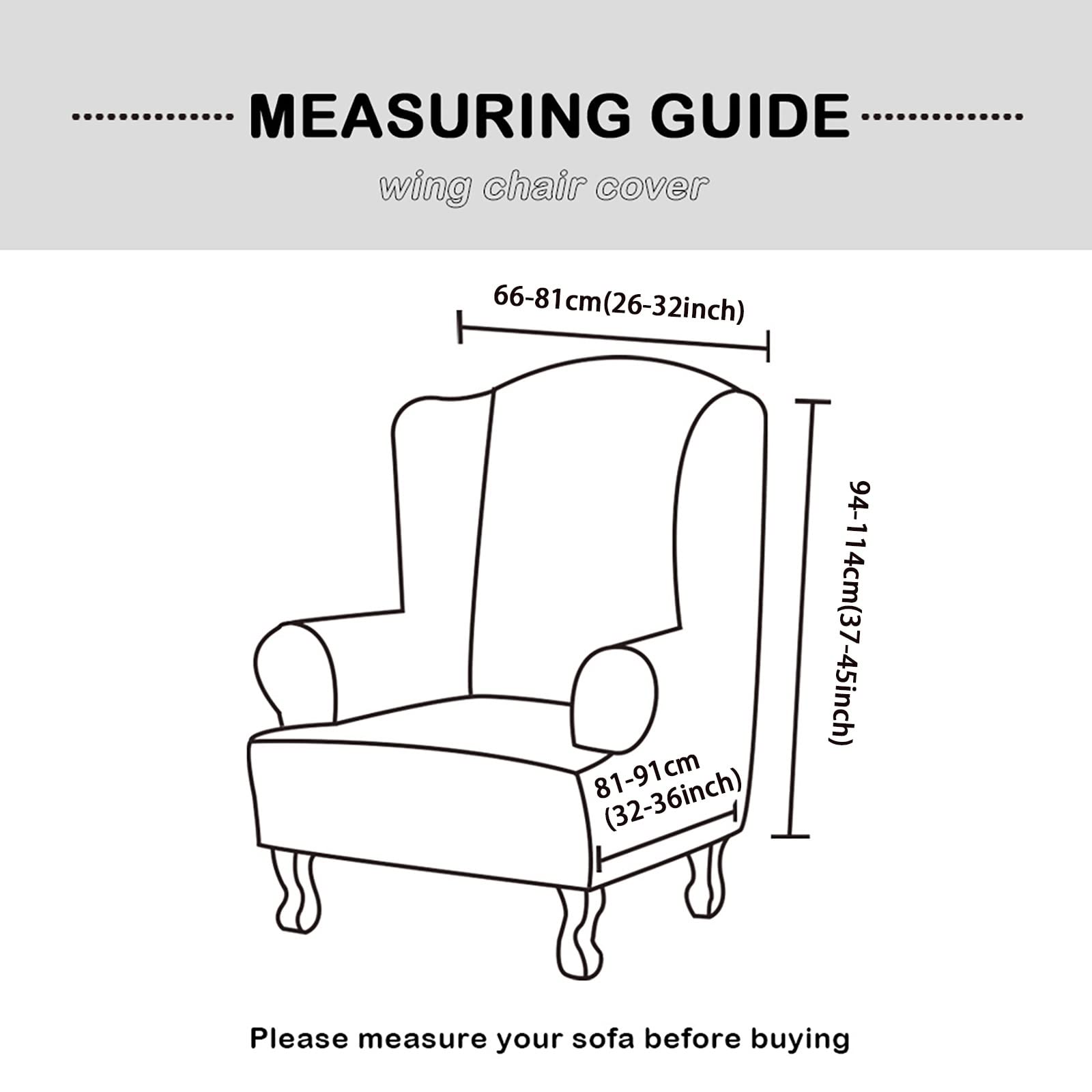 Konsilsa Thick slipcovers for wingback Chairs,Elastic Wing Backed Chair Covers Wing Chair Slipcover Armchair Cover 1-Piece Stretch Furniture Protector (Color : K)